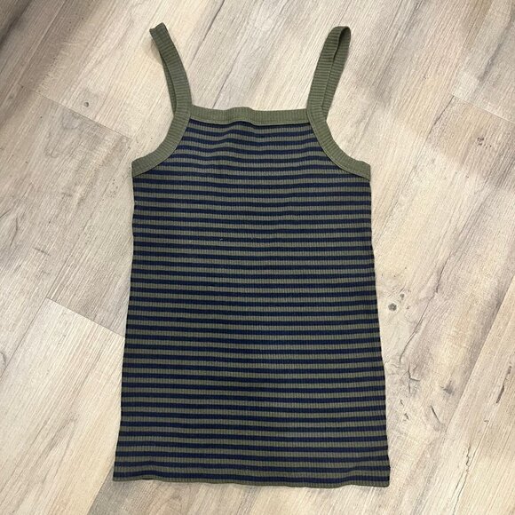 Old Navy Ribbed Knit Striped High Neck Slim Fit Stretch Tank Top Blue Green - Picture 3 of 7